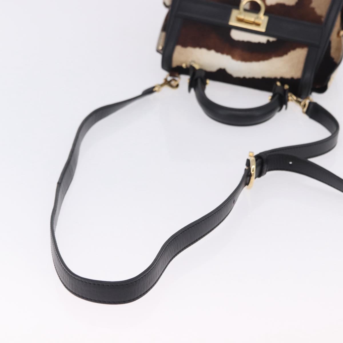 Salvatore Ferragamo Gancini Sofia Bag Harako leather 2way Brown Gold Auth 196922A