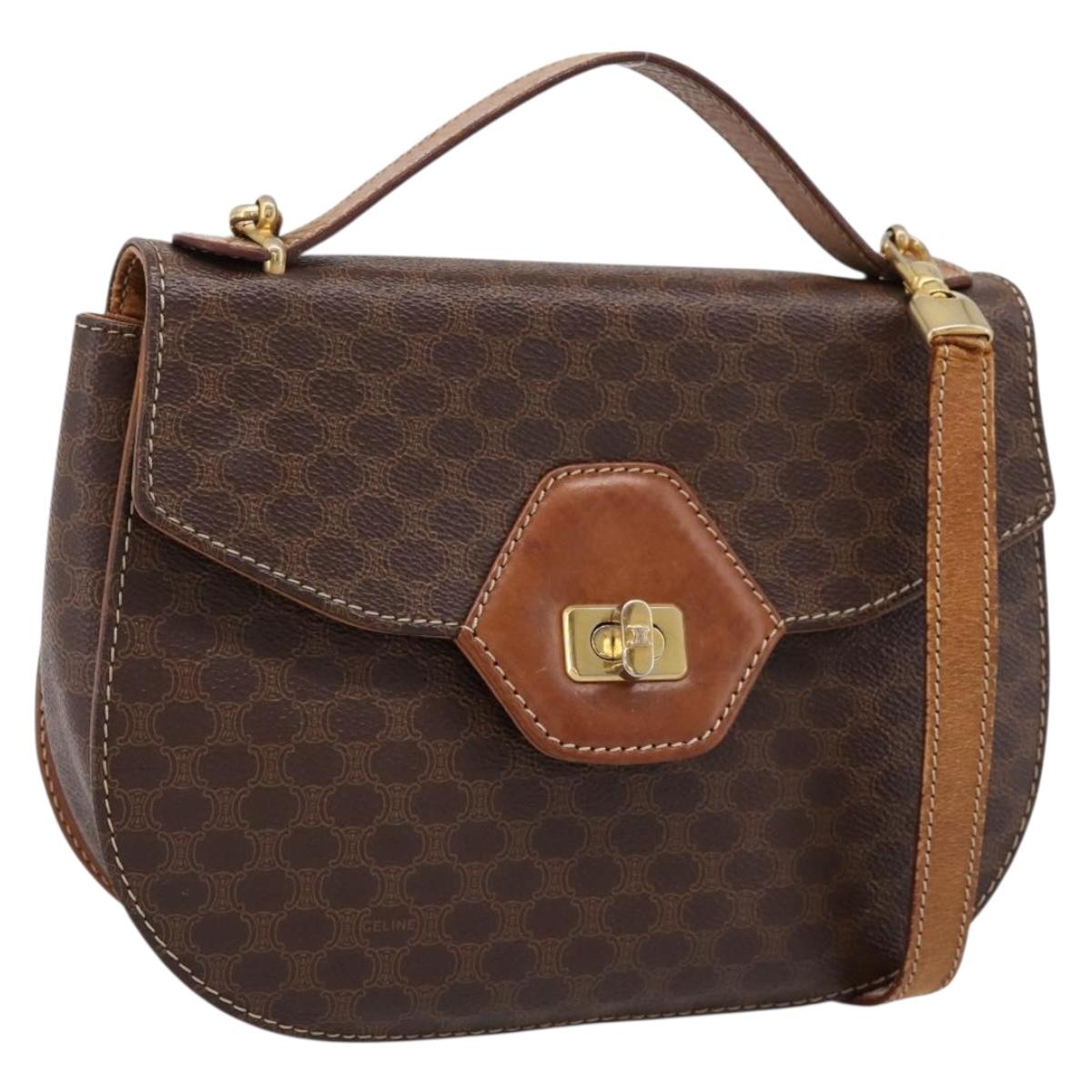 CELINE Macadam Canvas Hand Bag PVC Leather 2way Brown Gold Auth 196924