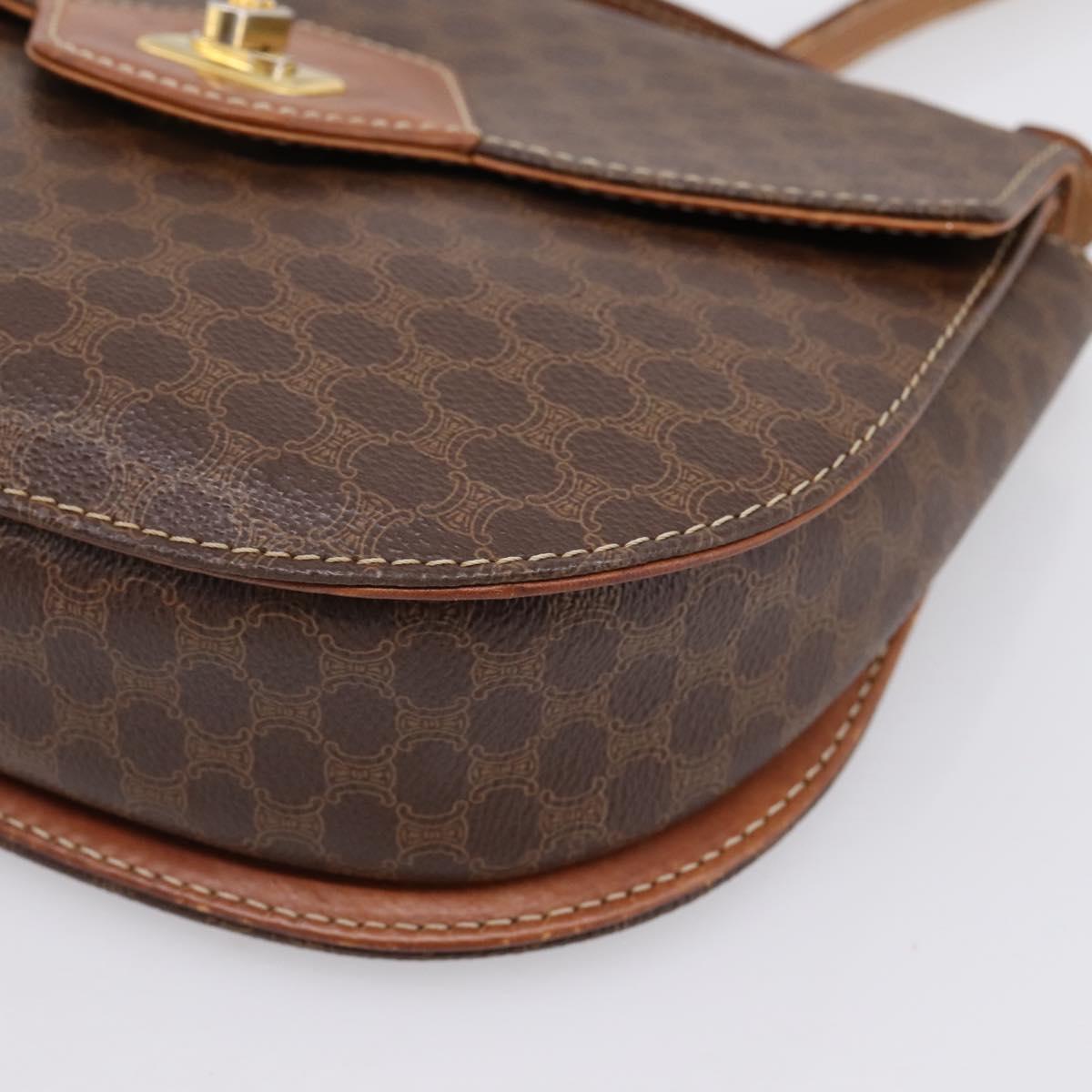 CELINE Macadam Canvas Hand Bag PVC Leather 2way Brown Gold Auth 196924