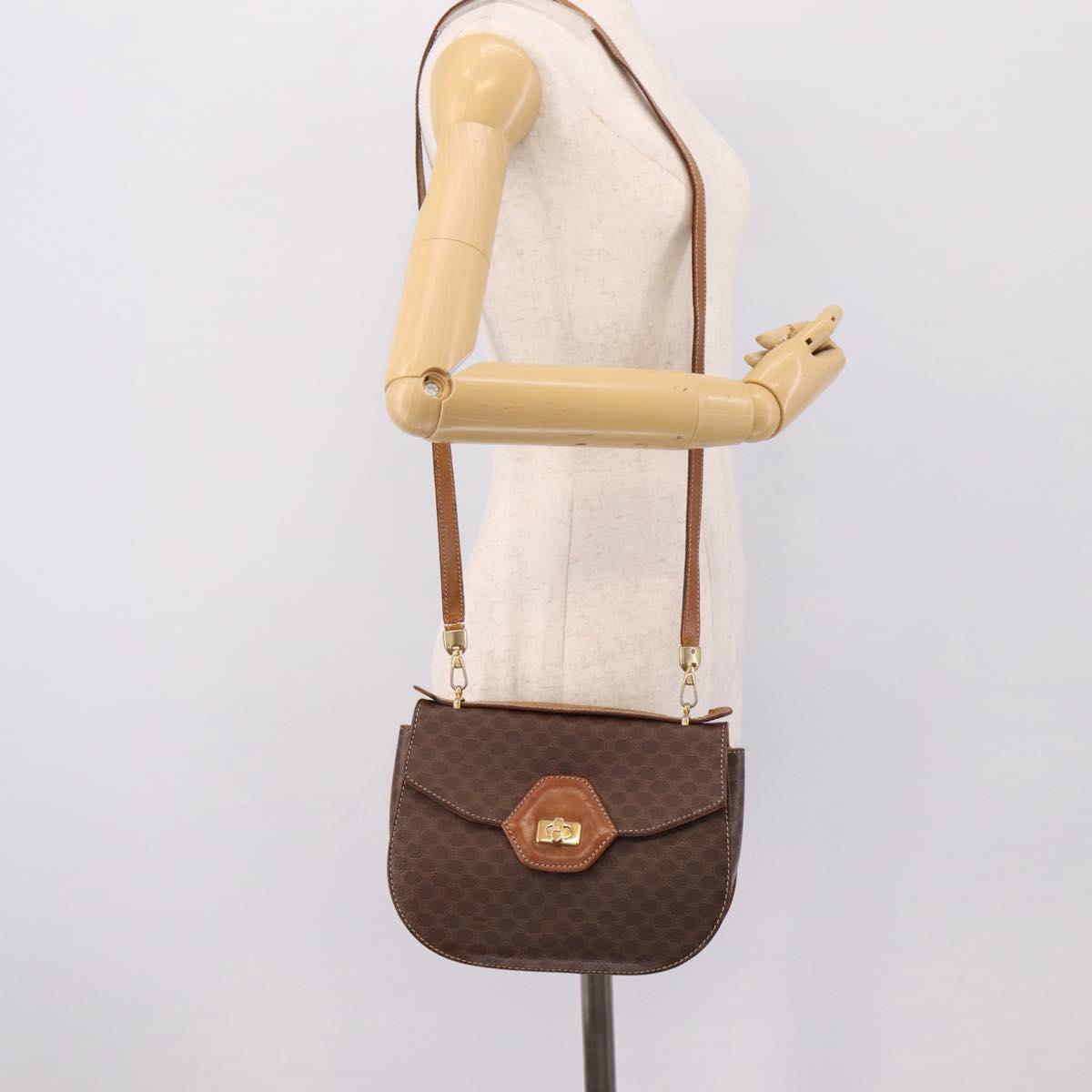 CELINE Macadam Canvas Hand Bag PVC Leather 2way Brown Gold Auth 196924