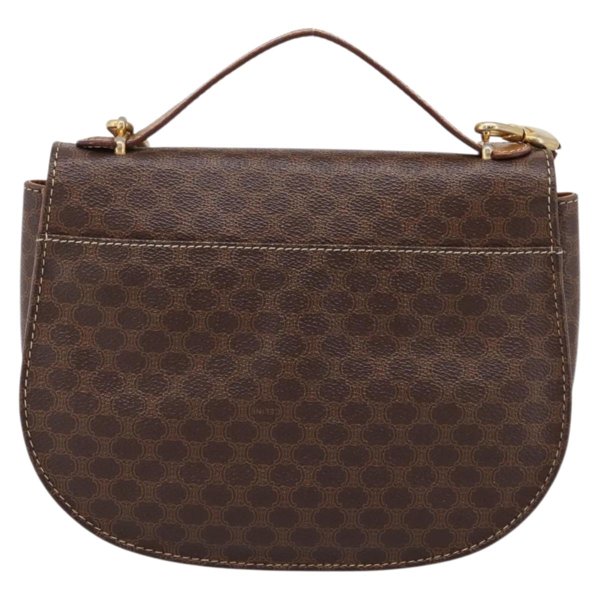 CELINE Macadam Canvas Hand Bag PVC Leather 2way Brown Gold Auth 196924