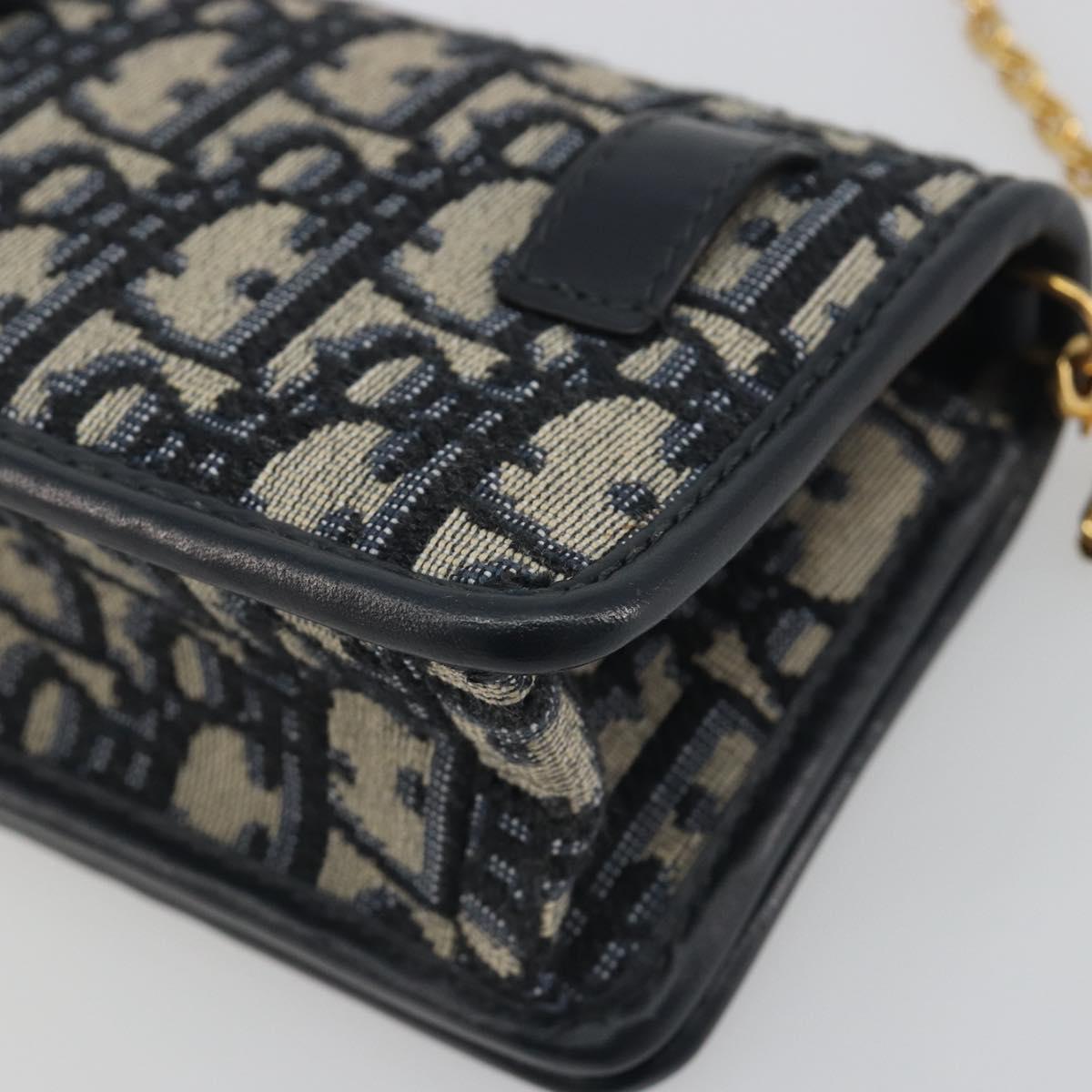 Christian Dior Trotter Canvas Chain Shoulder Bag Navy Gold Auth 196933M