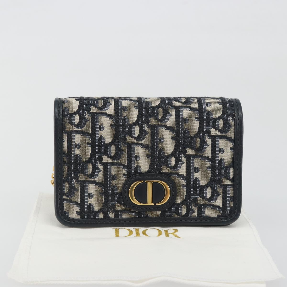 Christian Dior Trotter Canvas Chain Shoulder Bag Navy Gold Auth 196933M