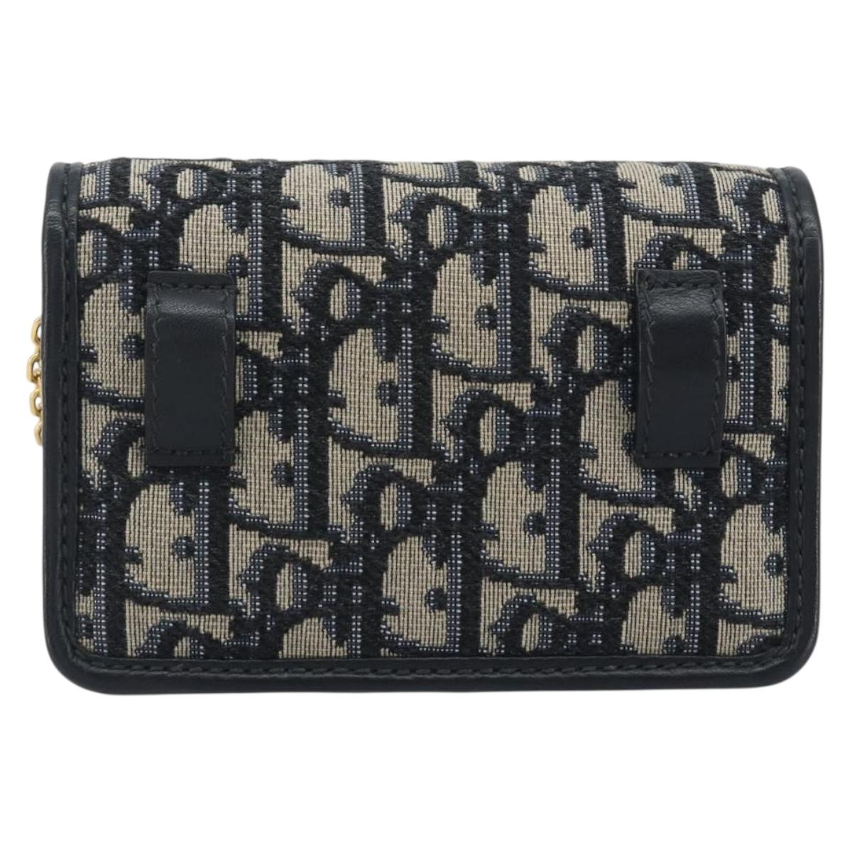 Christian Dior Trotter Canvas Chain Shoulder Bag Navy Gold Auth 196933M