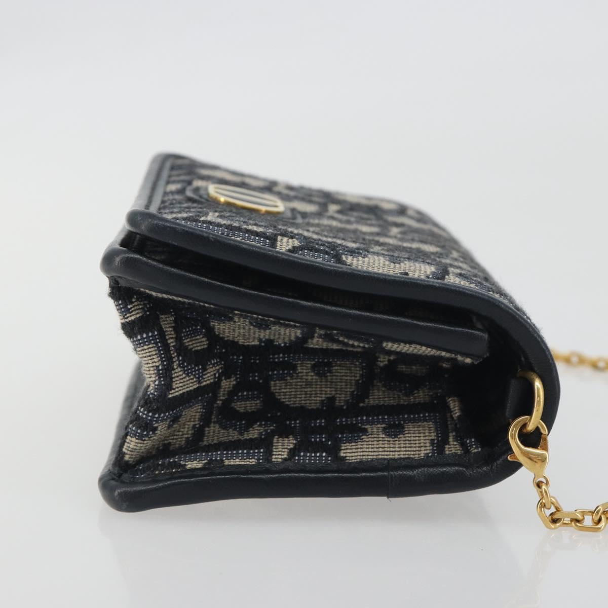 Christian Dior Trotter Canvas Chain Shoulder Bag Navy Gold Auth 196933M
