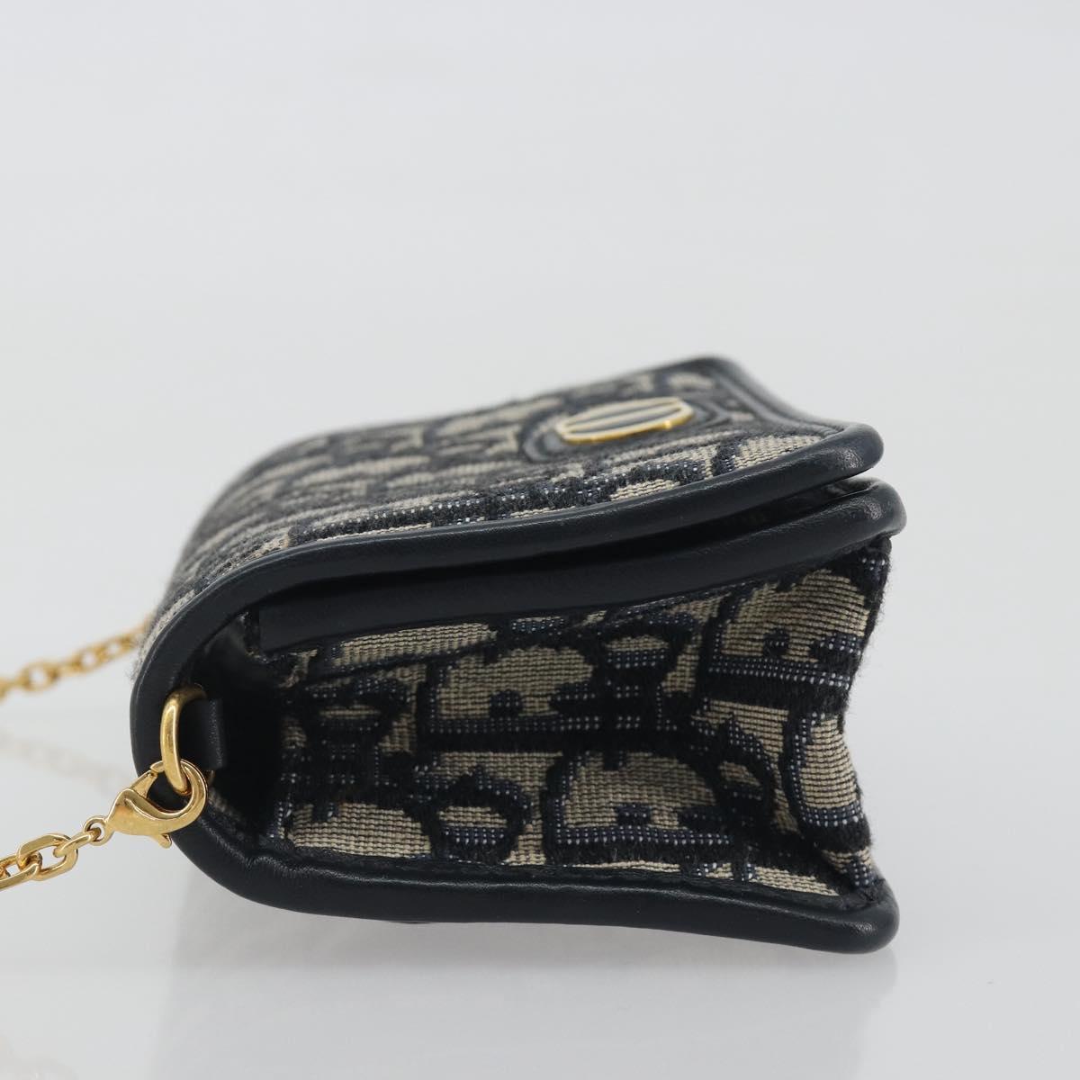 Christian Dior Trotter Canvas Chain Shoulder Bag Navy Gold Auth 196933M