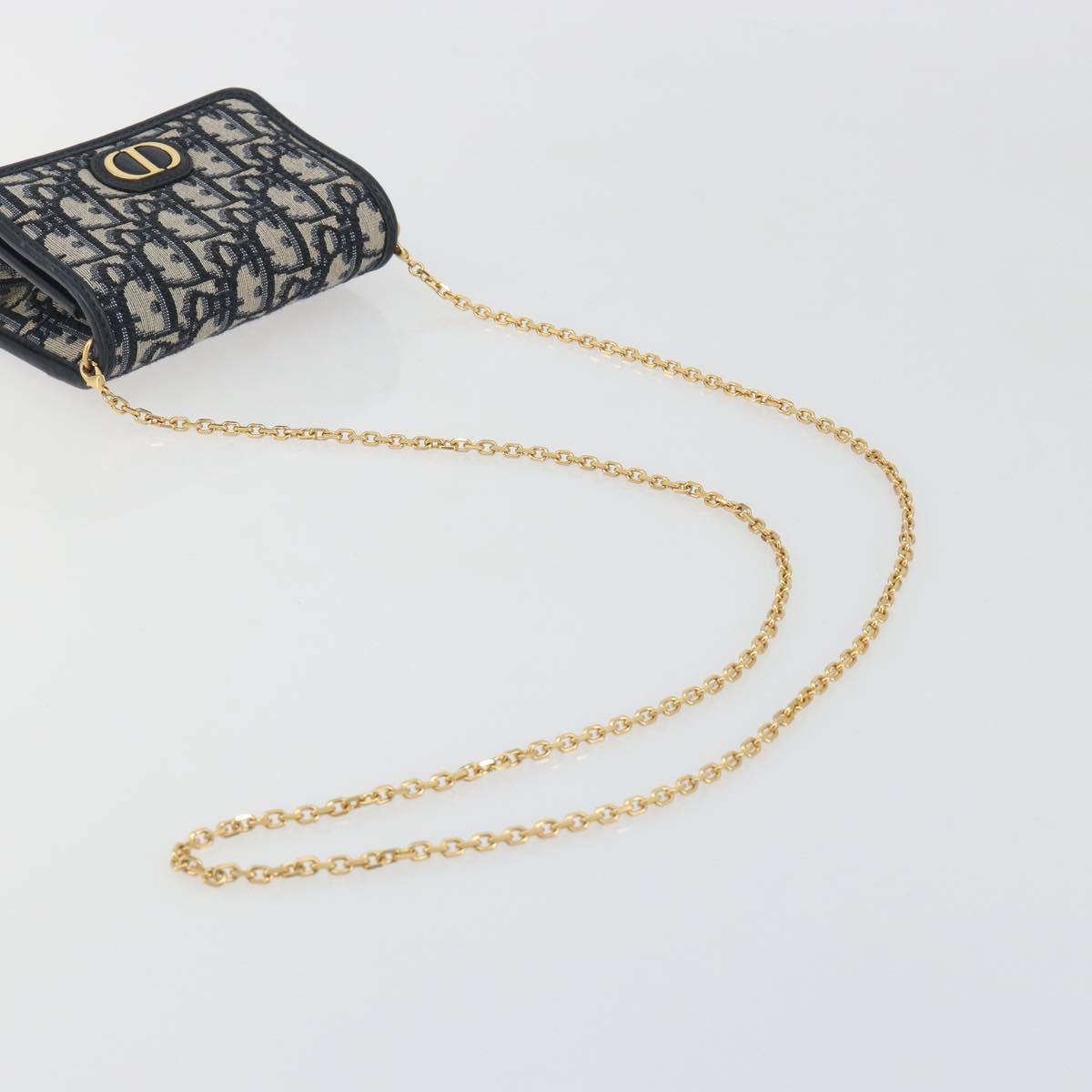 Christian Dior Trotter Canvas Chain Shoulder Bag Navy Gold Auth 196933M