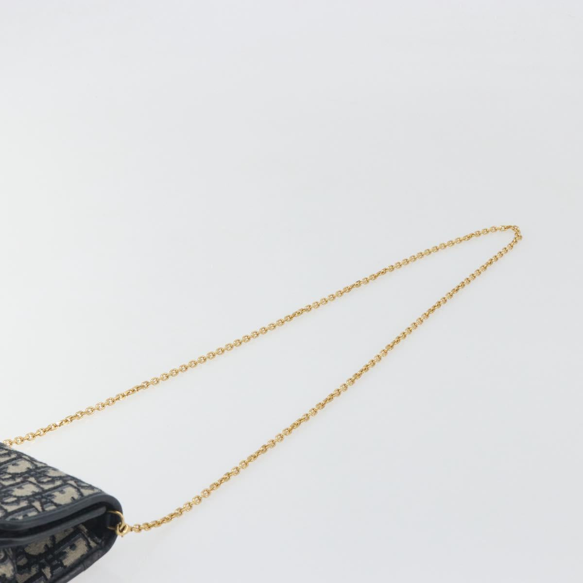 Christian Dior Trotter Canvas Chain Shoulder Bag Navy Gold Auth 196933M