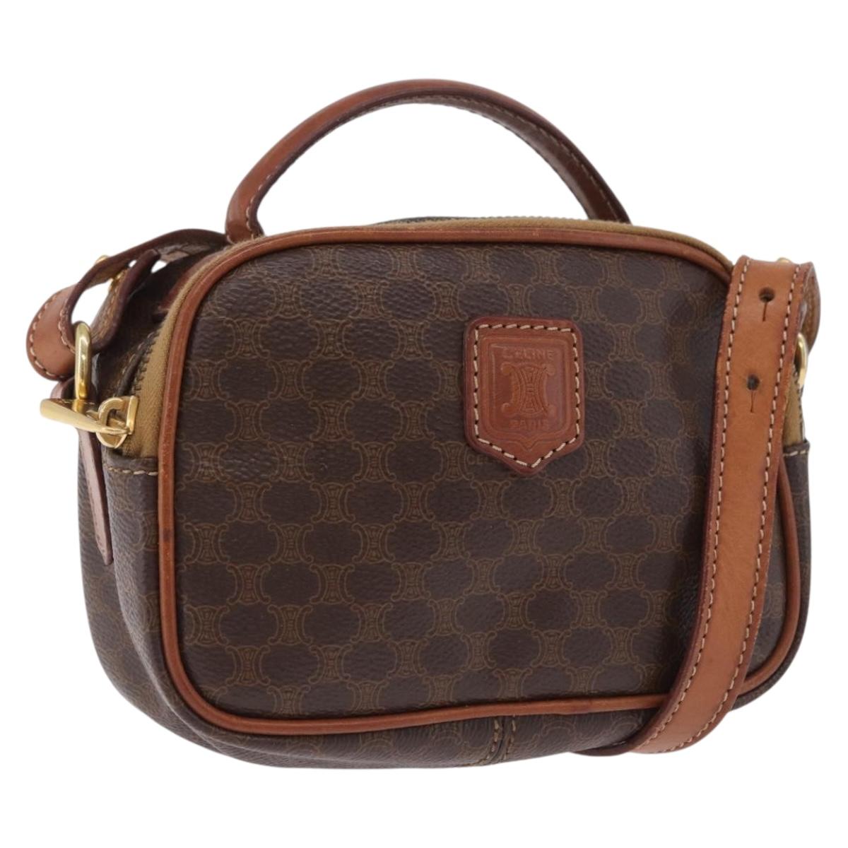 CELINE Macadam Canvas Hand Bag PVC Leather 2way Brown Gold Auth 196958