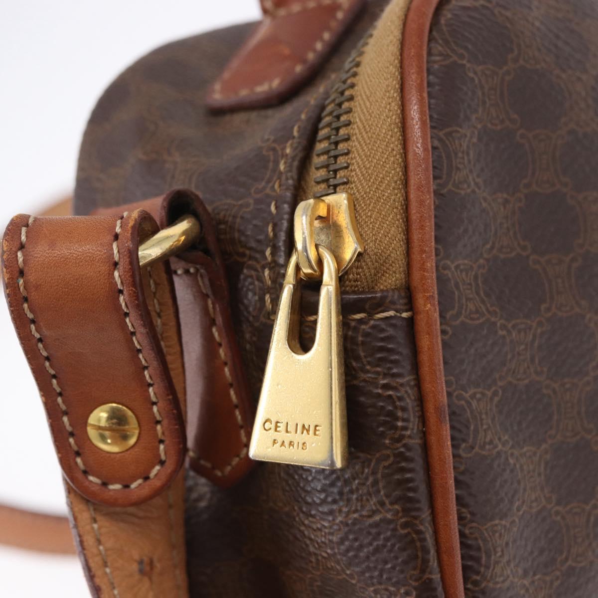 CELINE Macadam Canvas Hand Bag PVC Leather 2way Brown Gold Auth 196958