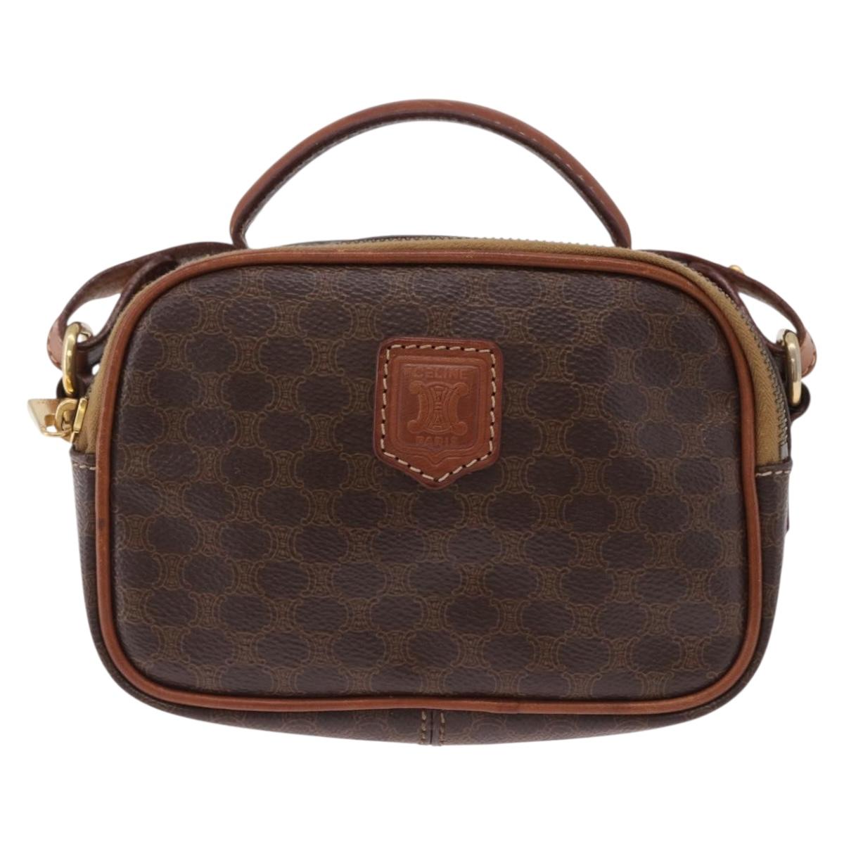 CELINE Macadam Canvas Hand Bag PVC Leather 2way Brown Gold Auth 196958