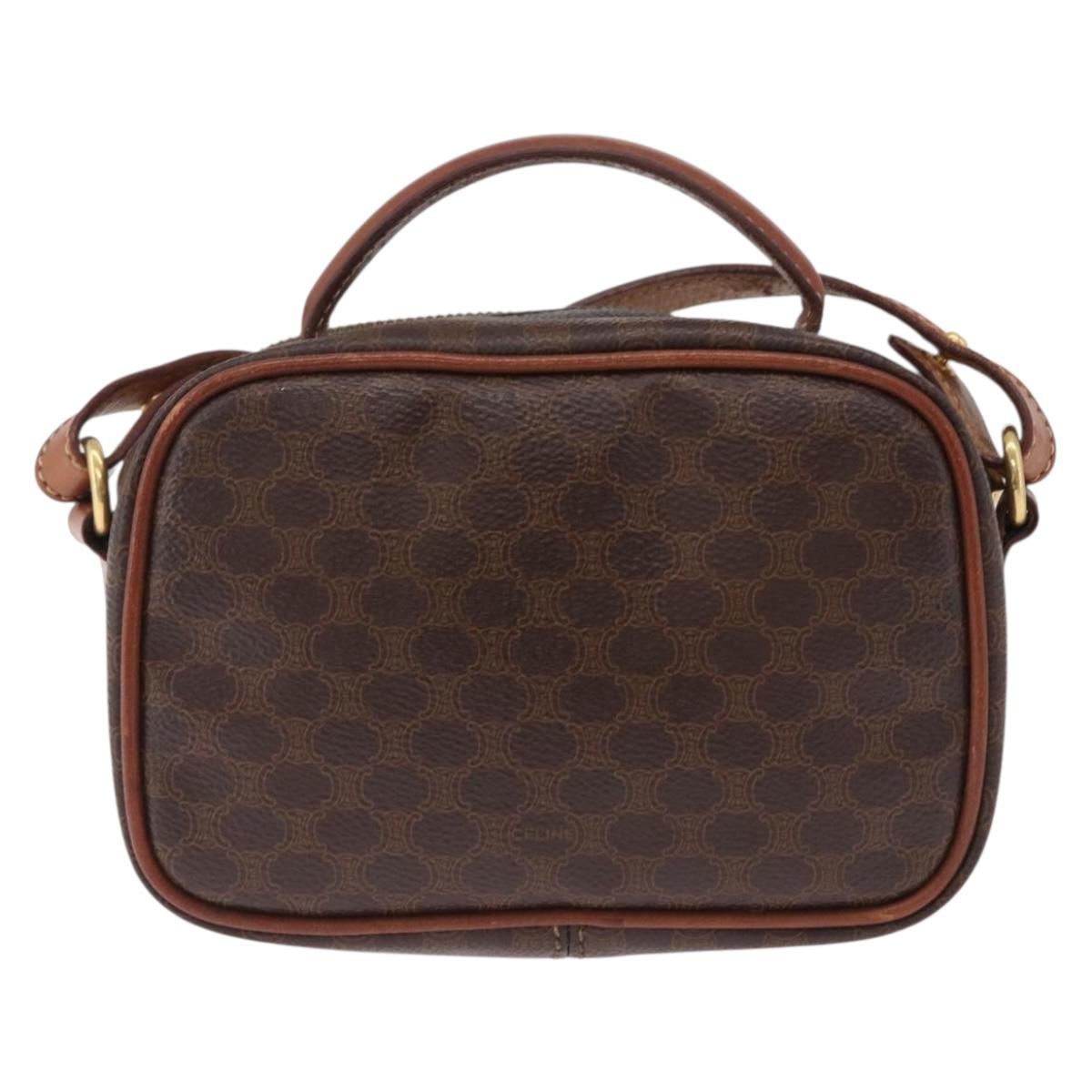 CELINE Macadam Canvas Hand Bag PVC Leather 2way Brown Gold Auth 196958