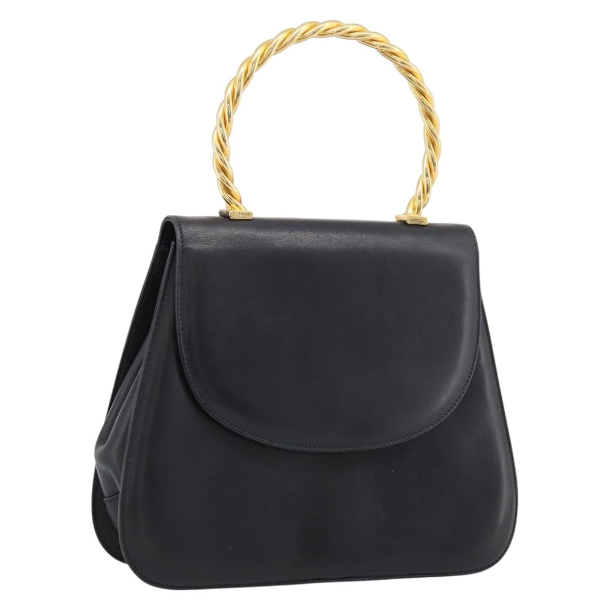Salvatore Ferragamo Gancini Hand Bag Leather Black Gold Auth 196959A