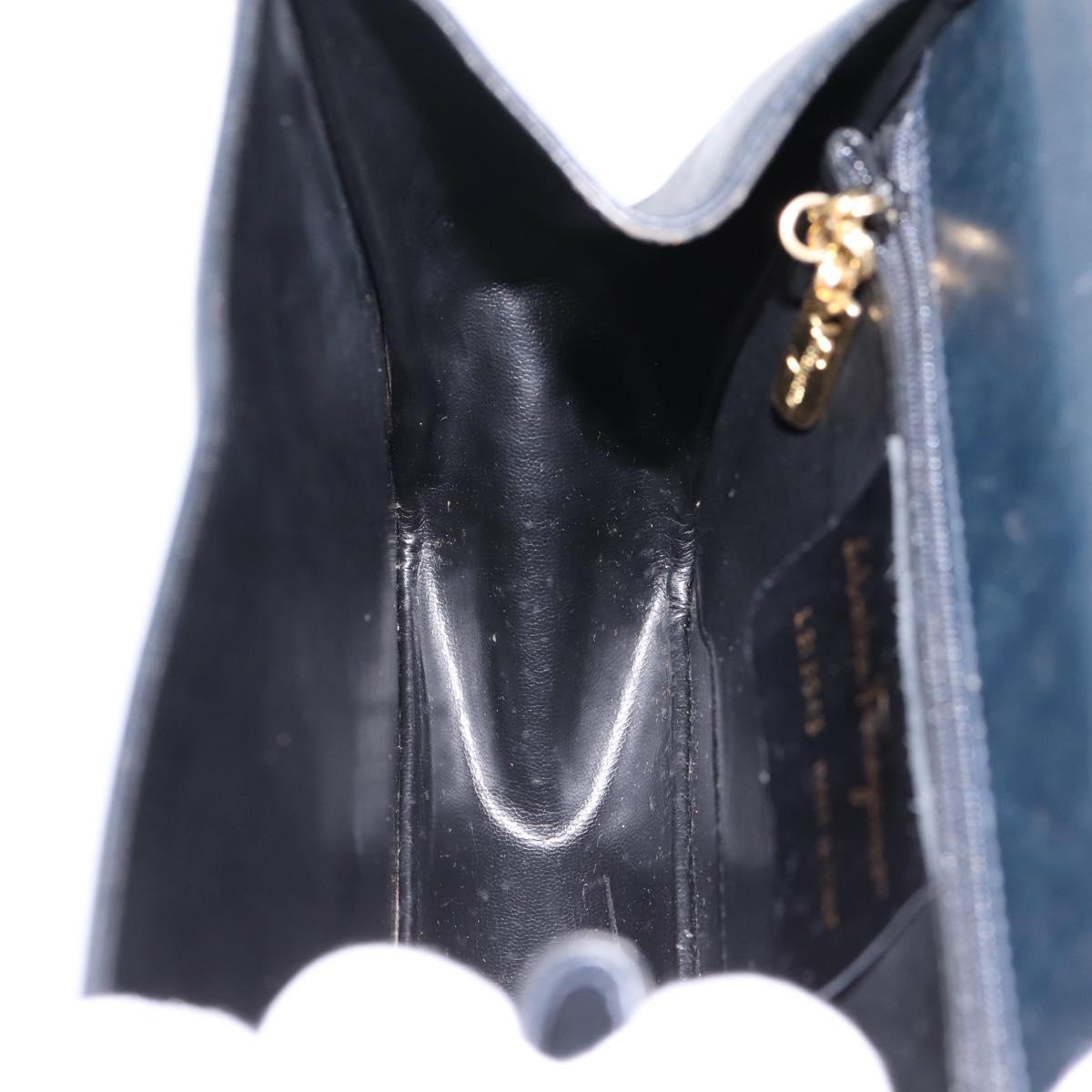 Salvatore Ferragamo Gancini Hand Bag Leather Black Gold Auth 196959A