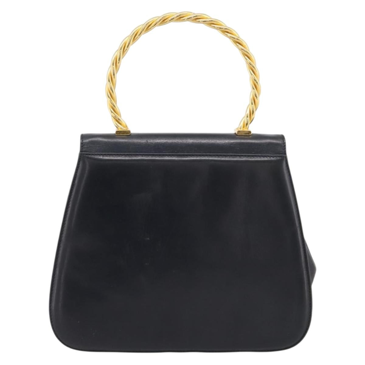Salvatore Ferragamo Gancini Hand Bag Leather Black Gold Auth 196959A