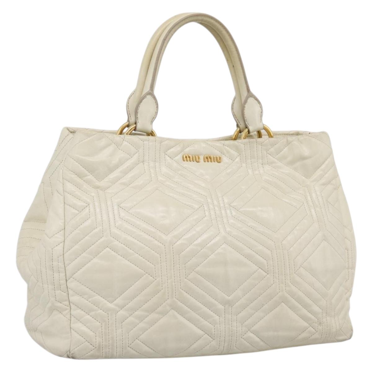 Miu Miu Hand Bag Leather Ivory Gold Auth 196961A
