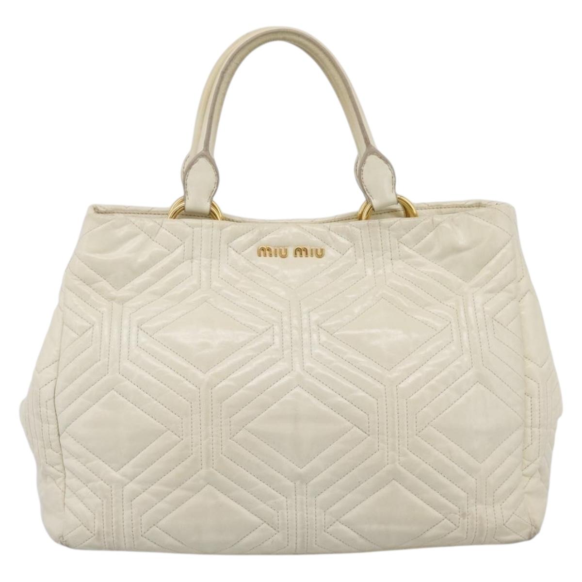 Miu Miu Hand Bag Leather Ivory Gold Auth 196961A
