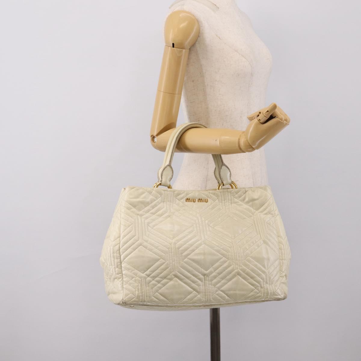 Miu Miu Hand Bag Leather Ivory Gold Auth 196961A