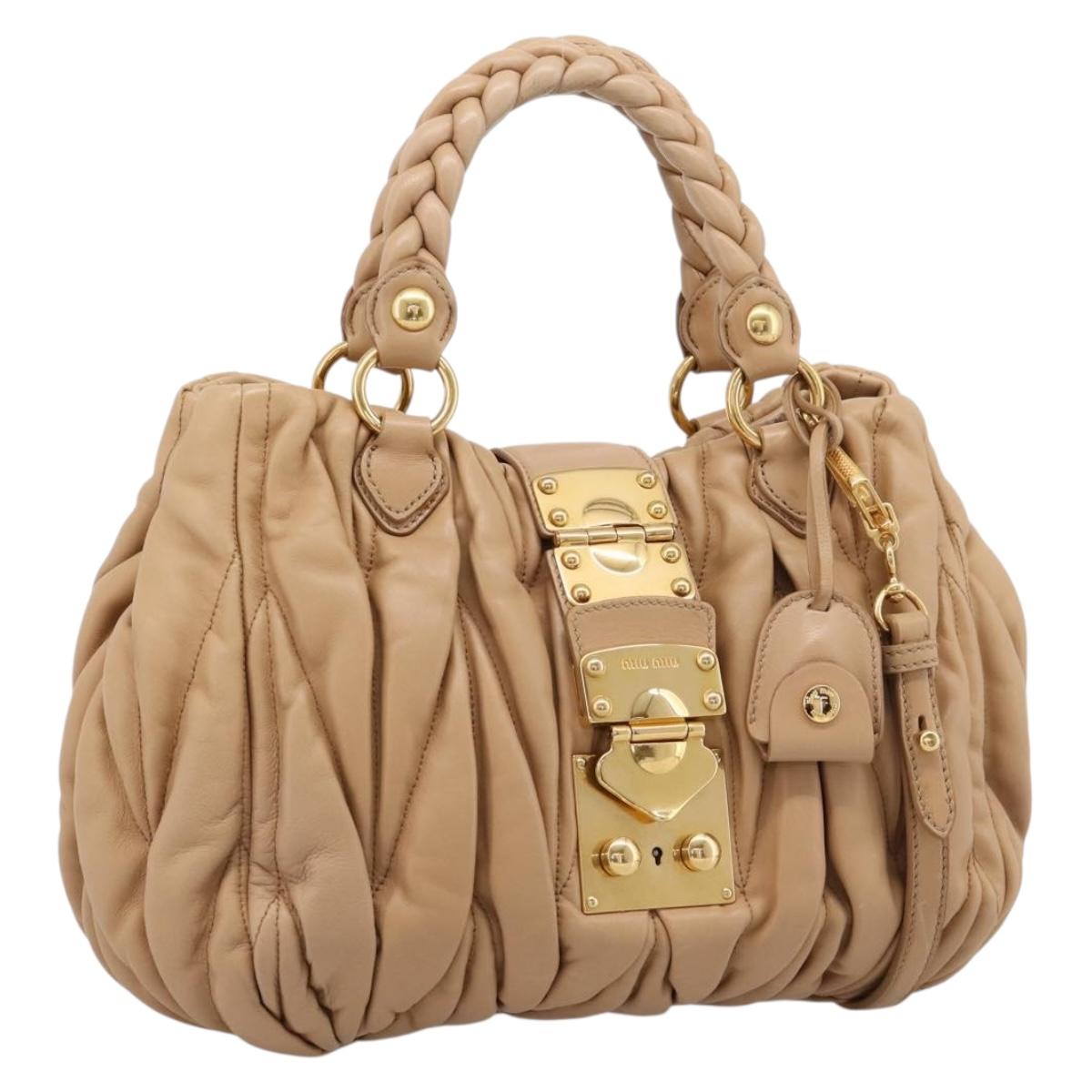 Miu Miu Matelasse Hand Bag Leather 2way Beige Gold Auth 196973V