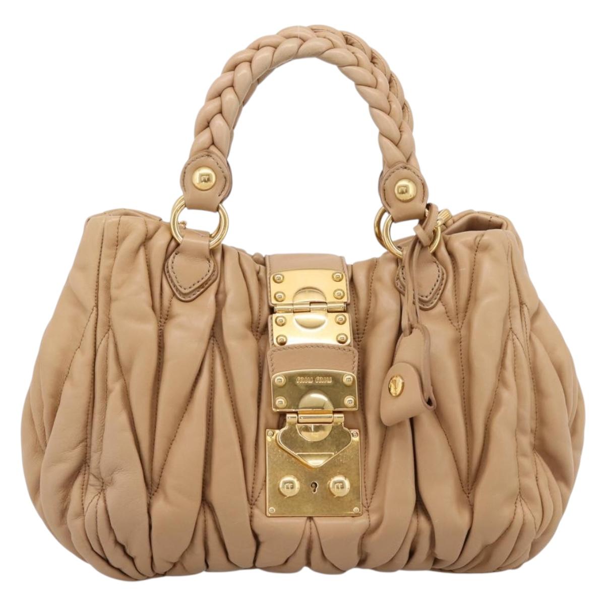 Miu Miu Matelasse Hand Bag Leather 2way Beige Gold Auth 196973V