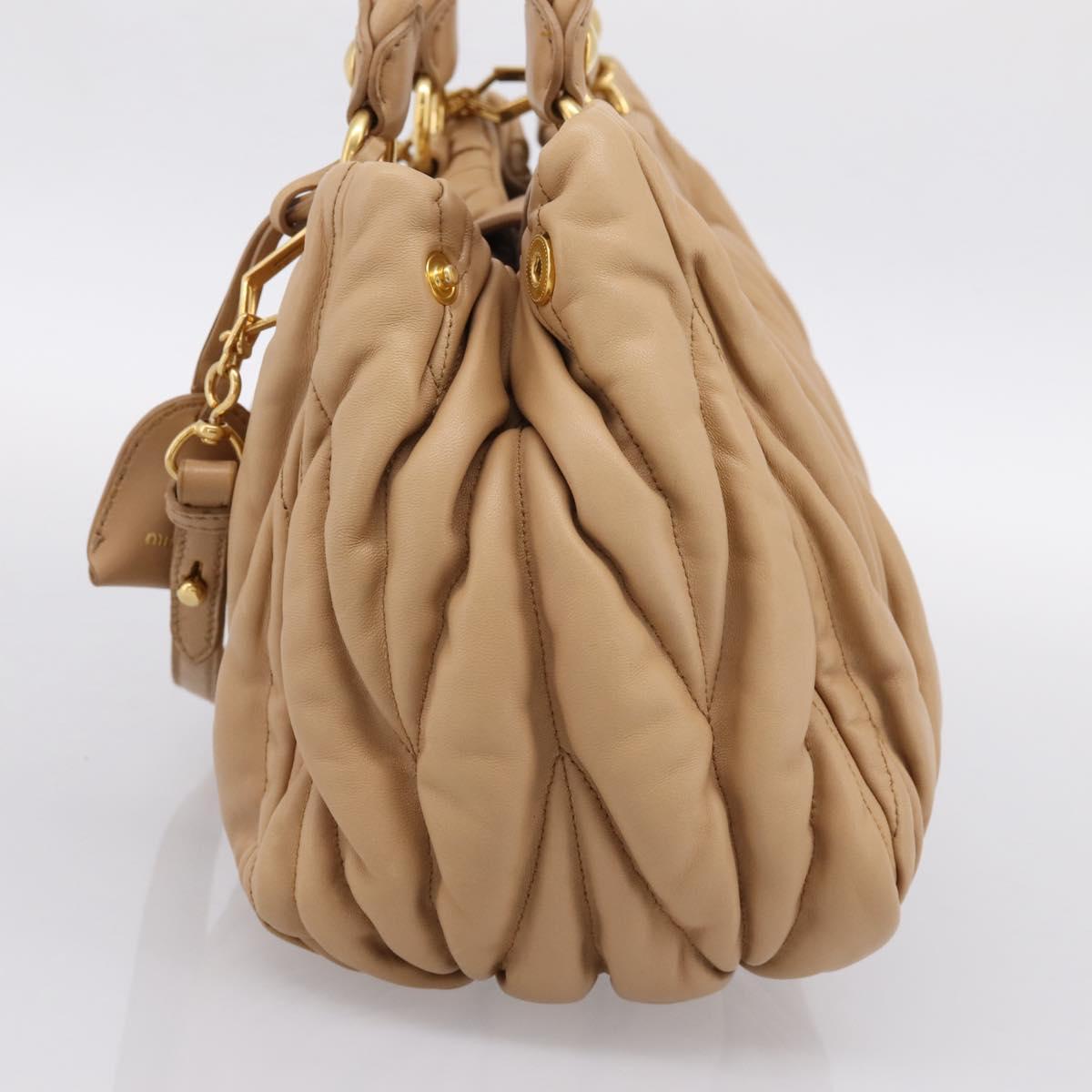 Miu Miu Matelasse Hand Bag Leather 2way Beige Gold Auth 196973V