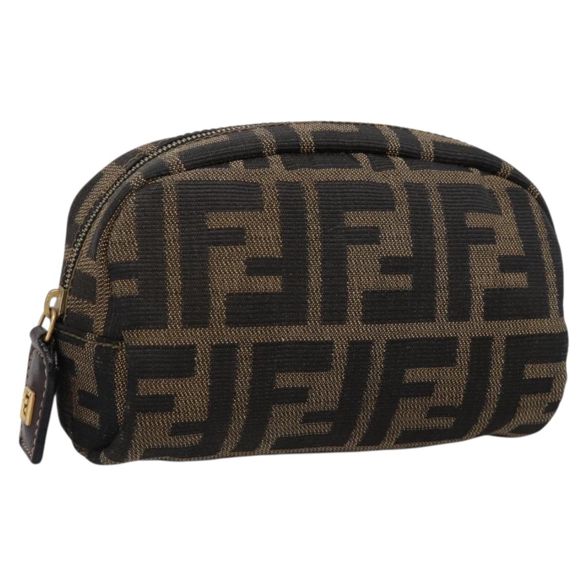 FENDI Zucca Canvas Pouch Black Brown Auth 196974