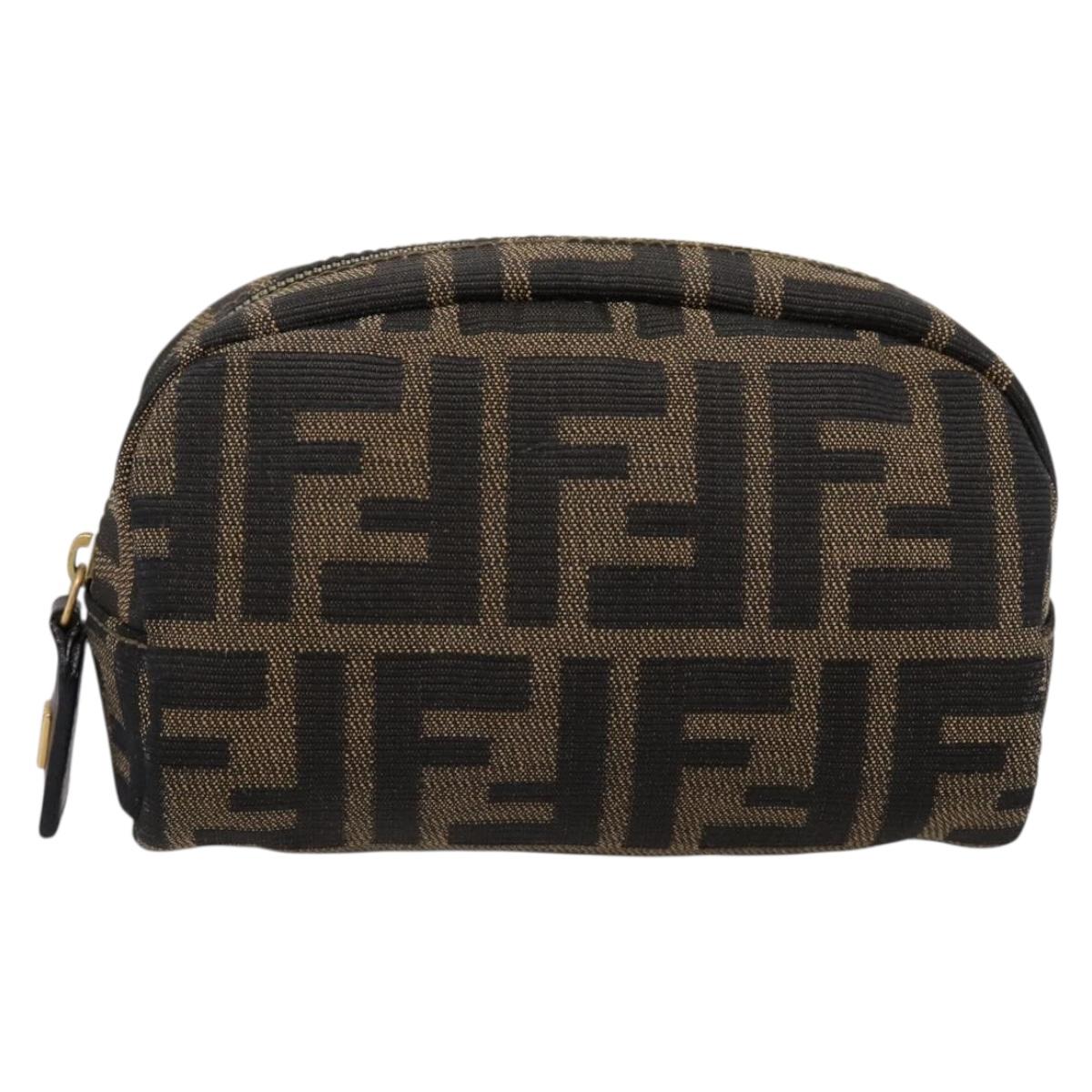FENDI Zucca Canvas Pouch Black Brown Auth 196974