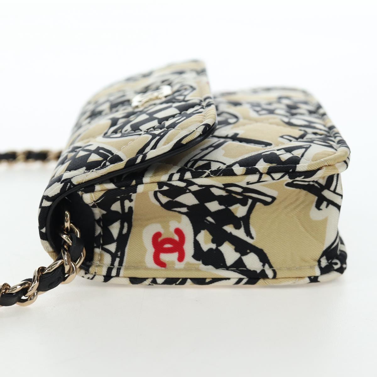 CHANEL Mini Matelasse Chain Shoulder Pouch Satin Beige Silver CC Auth 196975M