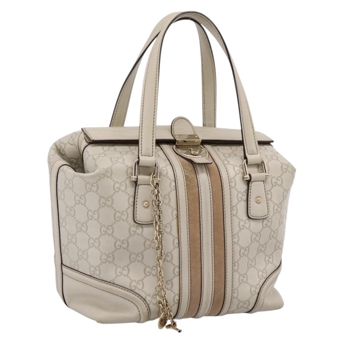 GUCCI GG Canvas Guccissima Hand Bag Leather White Gold 146002 Auth 196977V