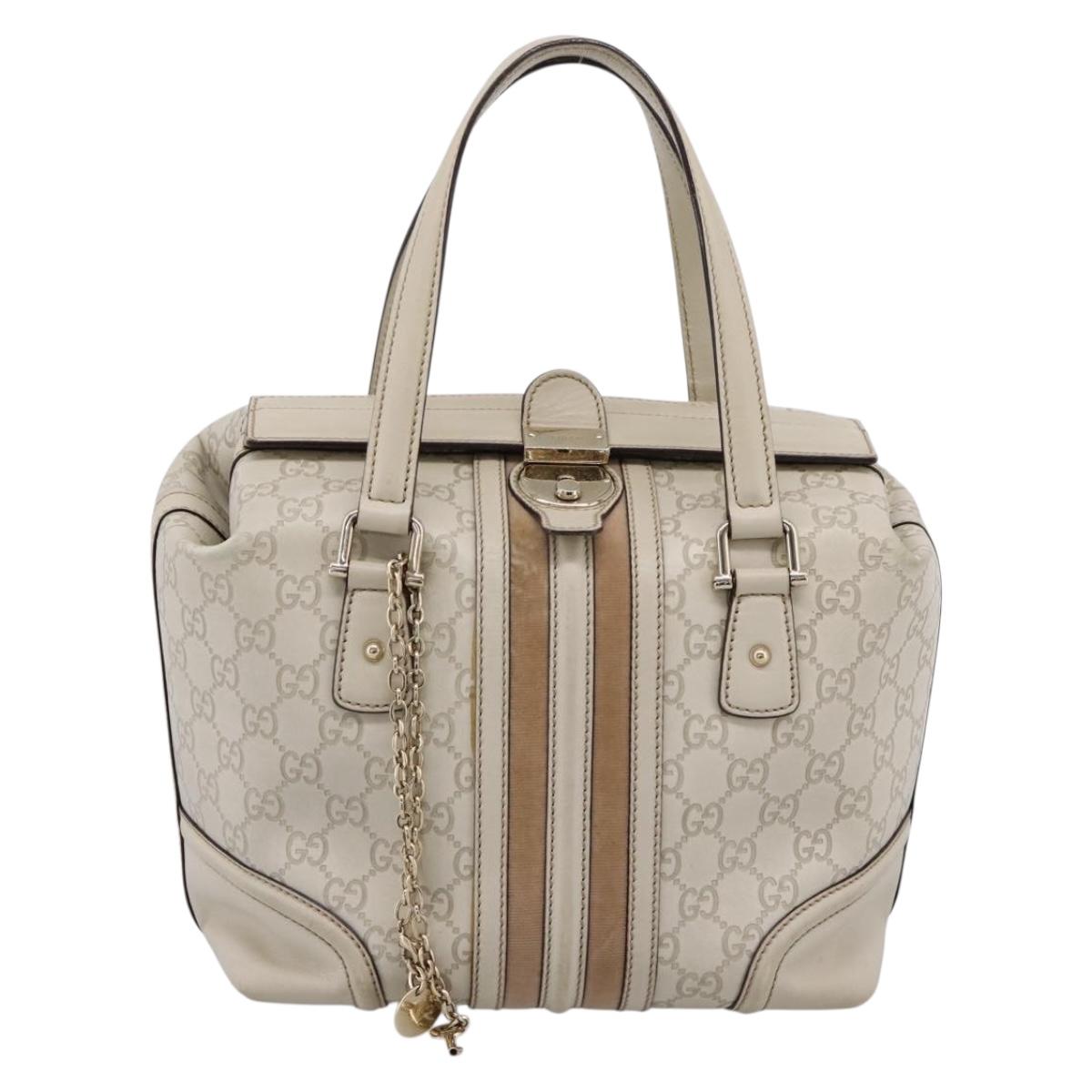 GUCCI GG Canvas Guccissima Hand Bag Leather White Gold 146002 Auth 196977V