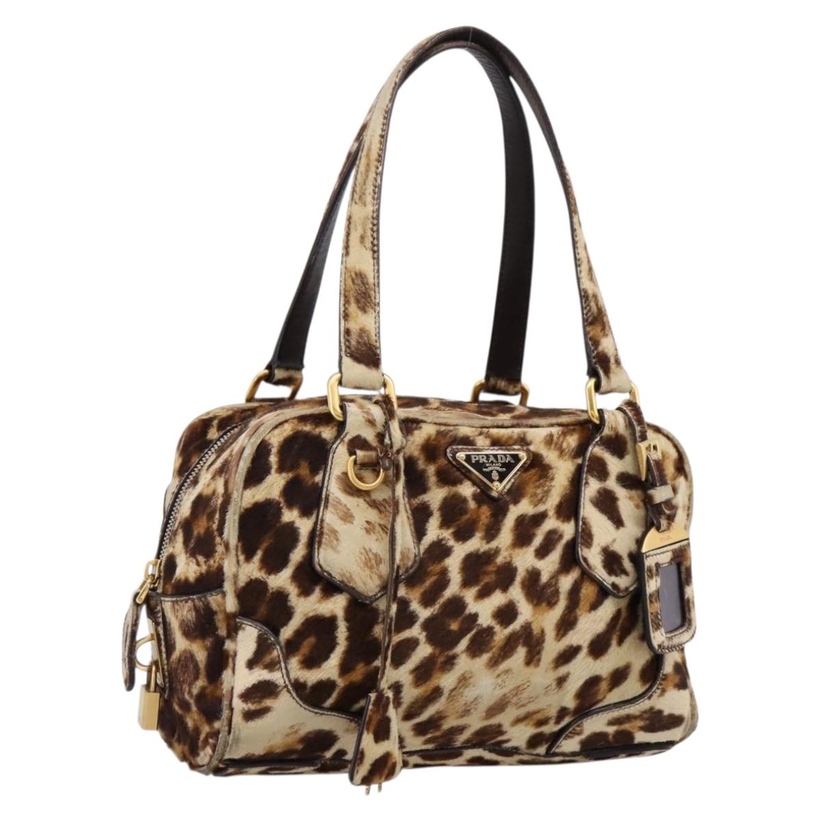 PRADA Tote Bag Harako leather Brown Gold Auth 196978A