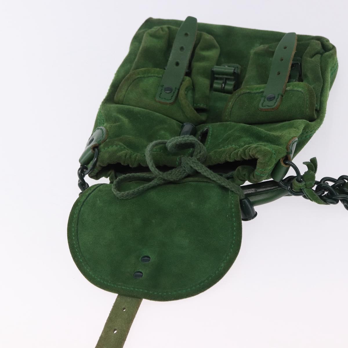 BALENCIAGA Chain Hand Bag Suede Green Auth 196979