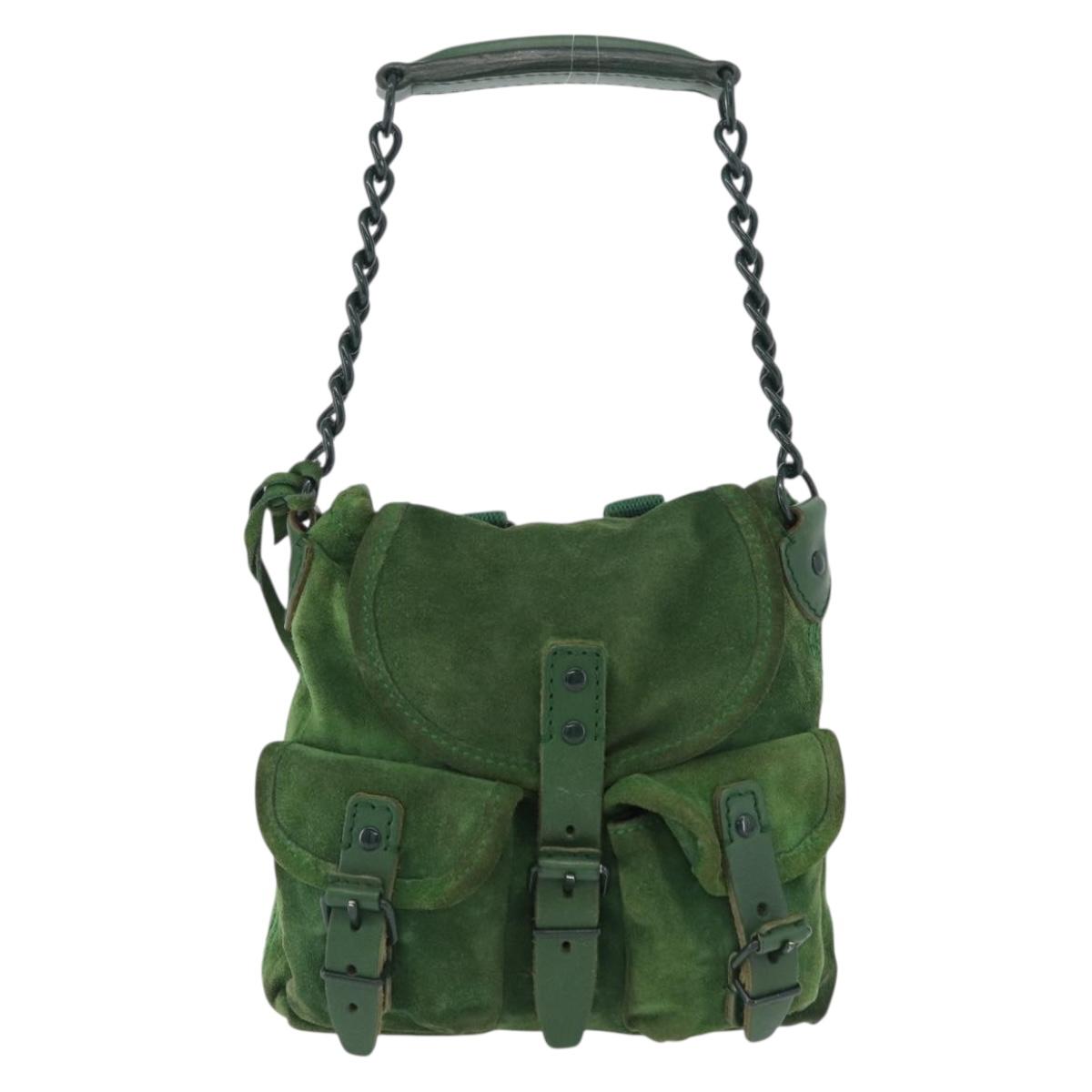 BALENCIAGA Chain Hand Bag Suede Green Auth 196979
