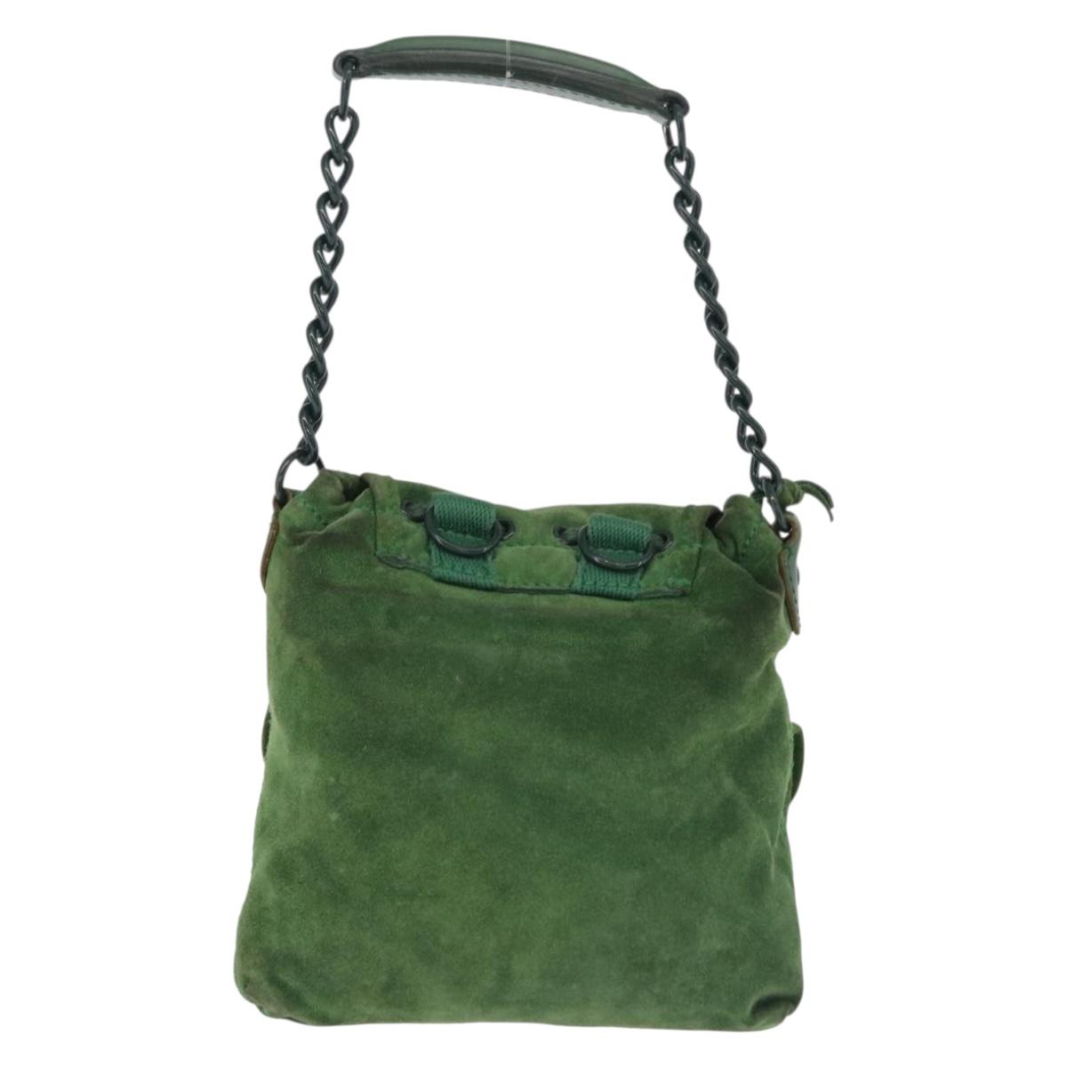 BALENCIAGA Chain Hand Bag Suede Green Auth 196979