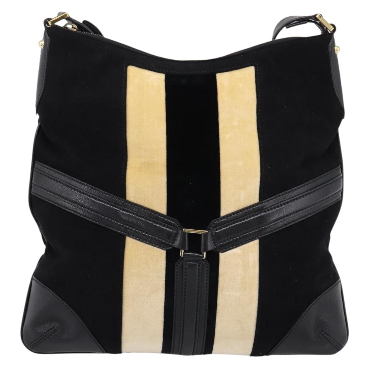 GUCCI Interlocking G Shoulder Bag Velor Black Gold 115568 Auth 196980V