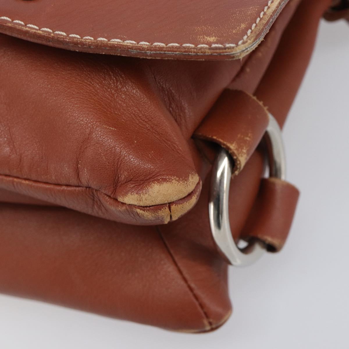 CELINE Shoulder Bag Leather Brown Silver Auth 196983