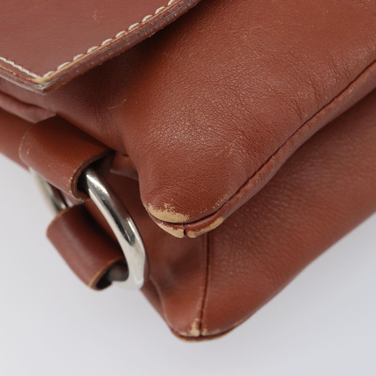 CELINE Shoulder Bag Leather Brown Silver Auth 196983