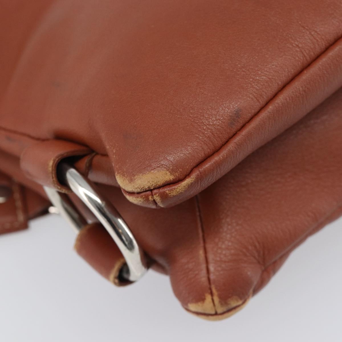 CELINE Shoulder Bag Leather Brown Silver Auth 196983