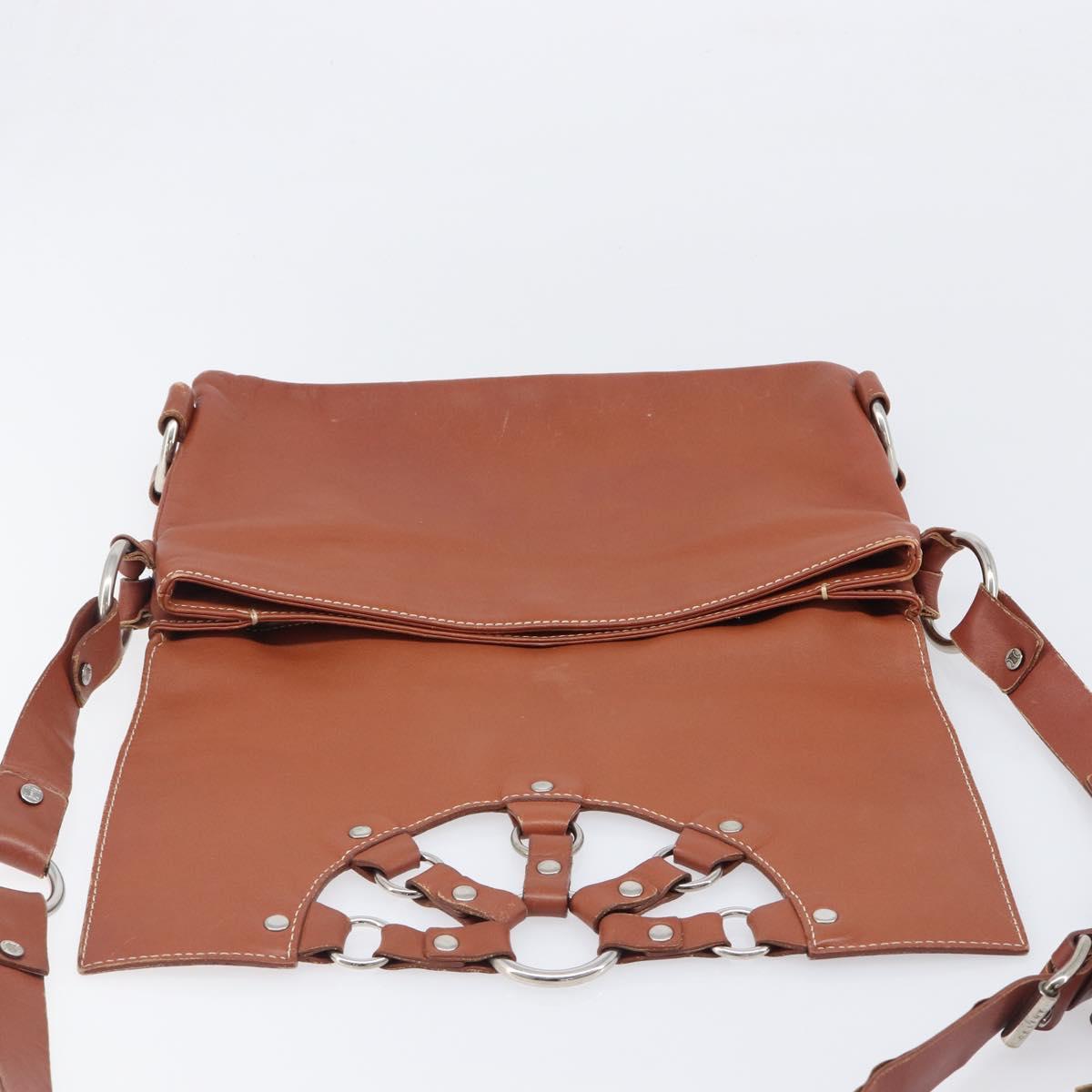 CELINE Shoulder Bag Leather Brown Silver Auth 196983