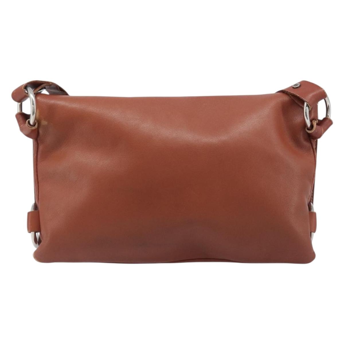 CELINE Shoulder Bag Leather Brown Silver Auth 196983