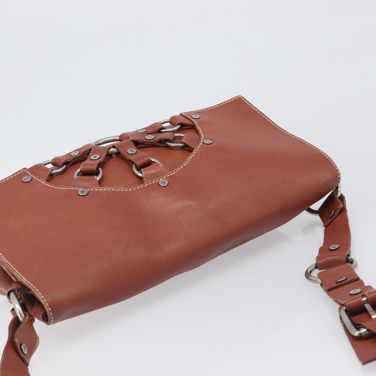 CELINE Shoulder Bag Leather Brown Silver Auth 196983