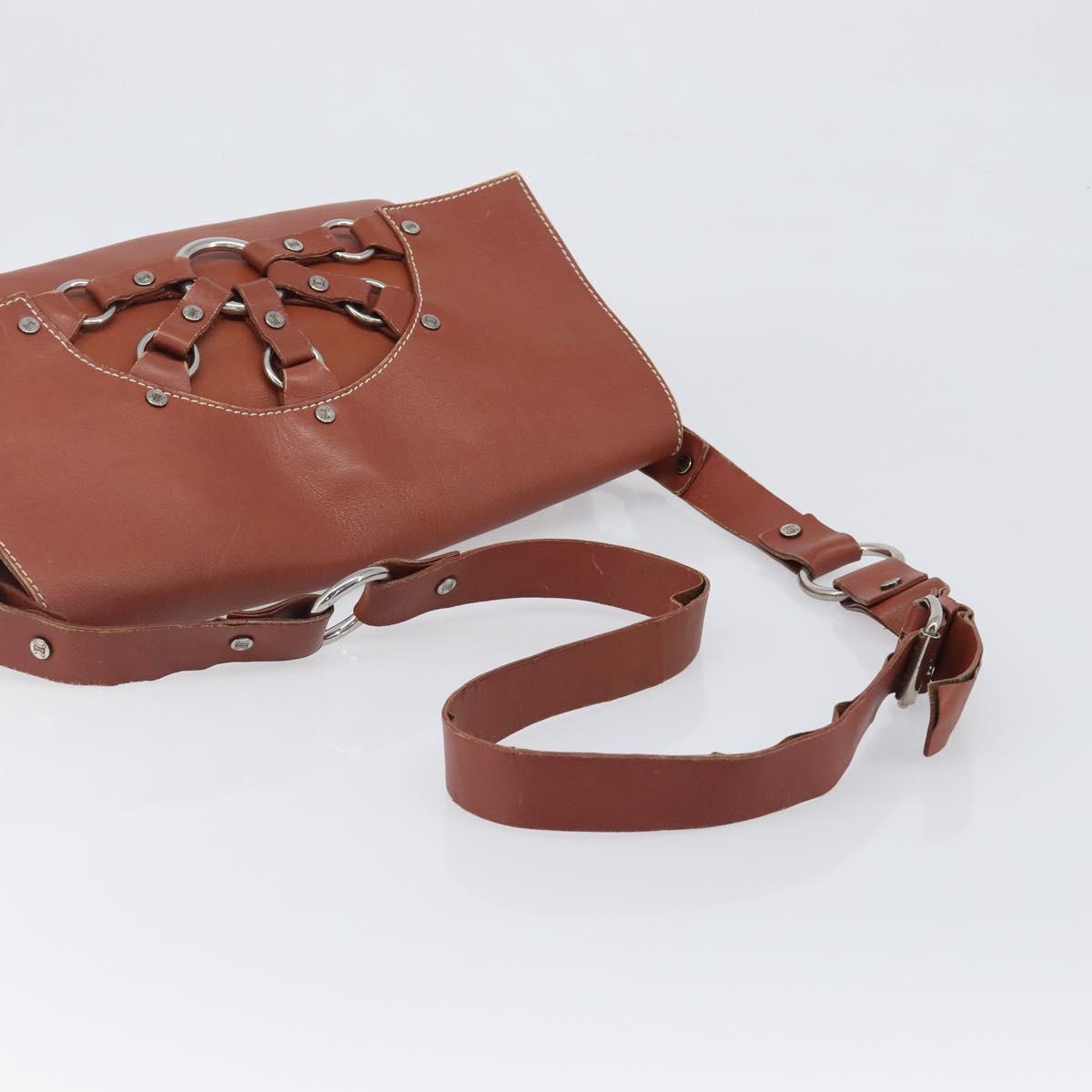 CELINE Shoulder Bag Leather Brown Silver Auth 196983