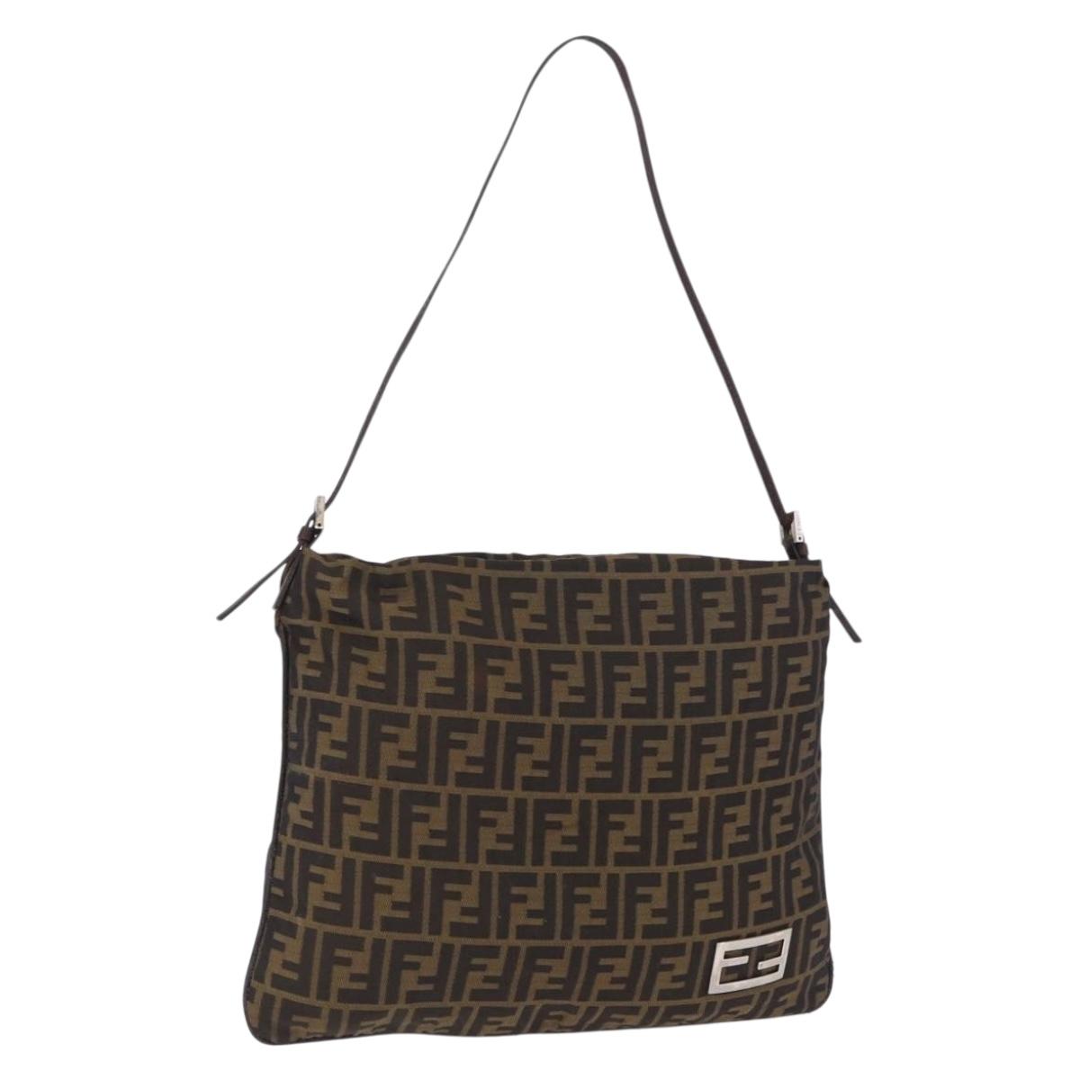 FENDI Zucca Canvas Mamma Baguette Shoulder Bag Brown Black Auth 196984