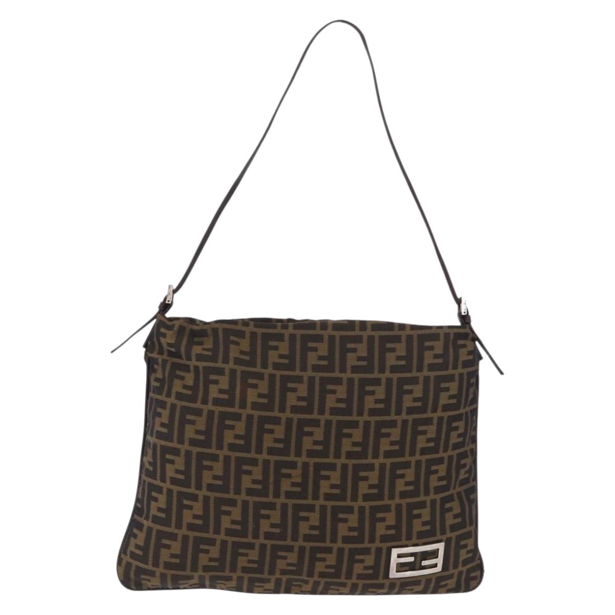FENDI Zucca Canvas Mamma Baguette Shoulder Bag Brown Black Auth 196984