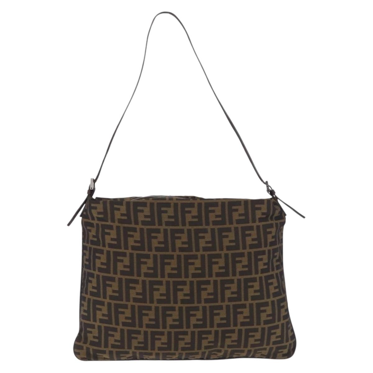 FENDI Zucca Canvas Mamma Baguette Shoulder Bag Brown Black Auth 196984