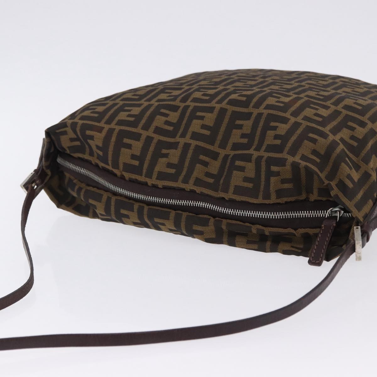 FENDI Zucca Canvas Mamma Baguette Shoulder Bag Brown Black Auth 196984