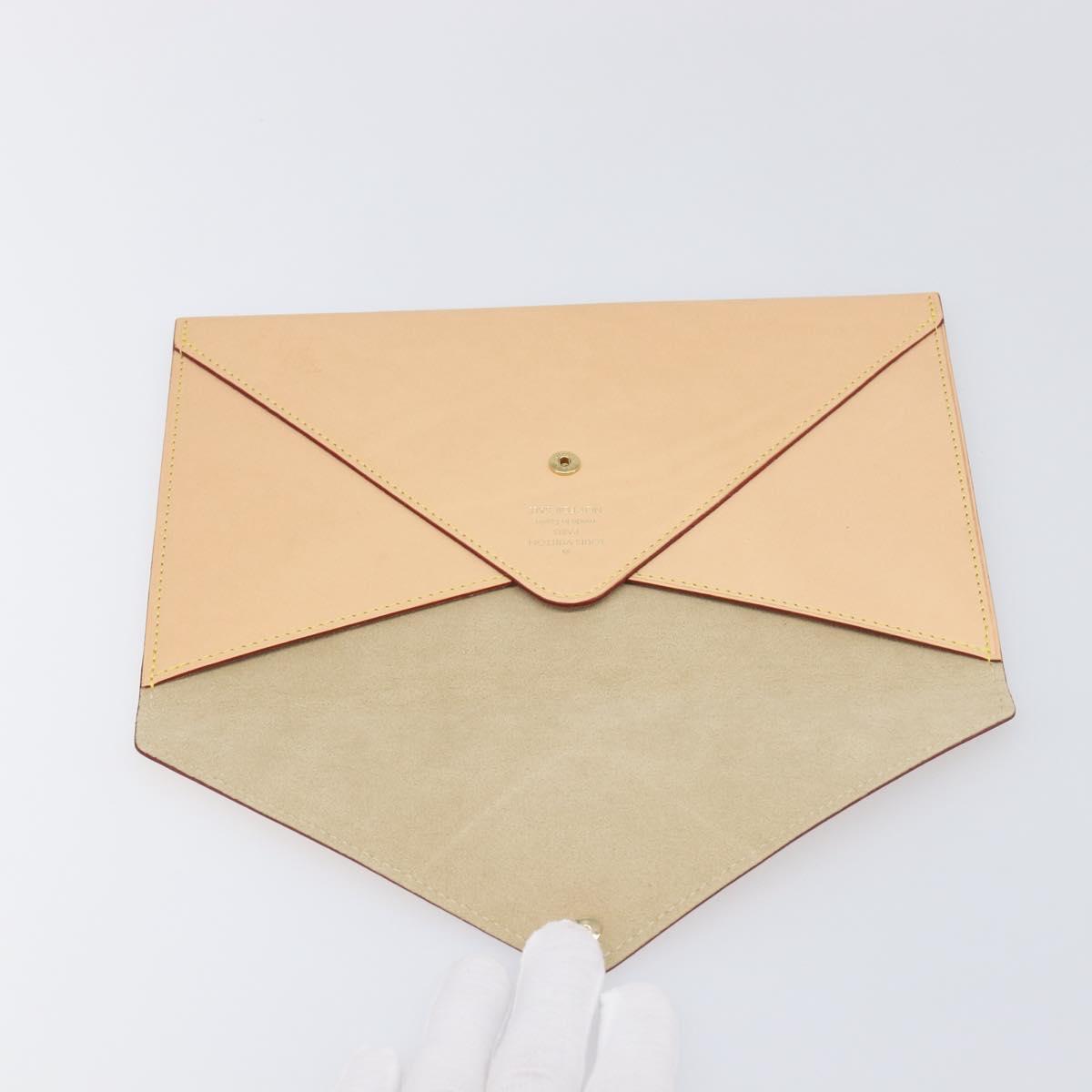 LOUIS VUITTON Nomad leather Clutch Bag Beige LV Auth 196985V