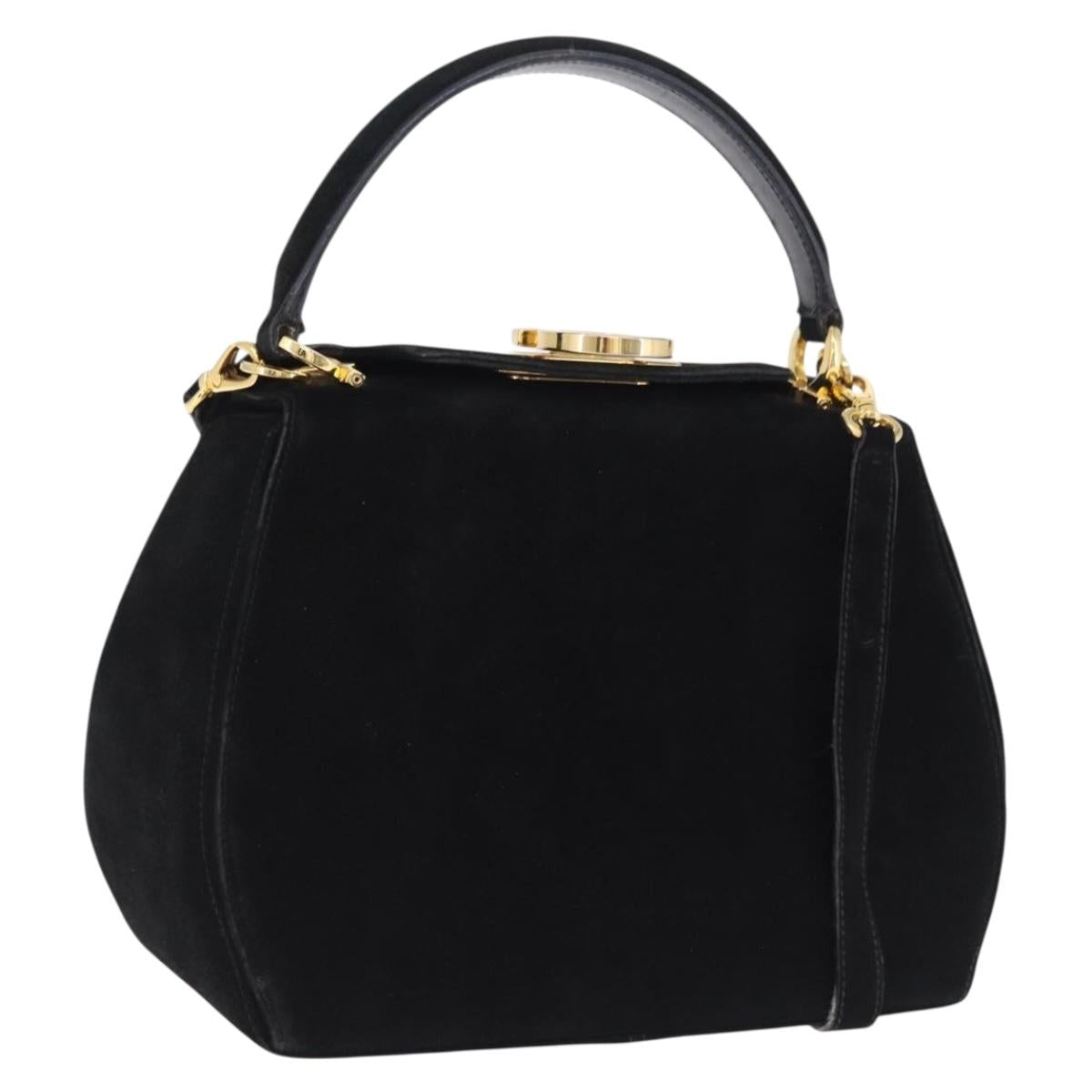 Salvatore Ferragamo Gancini Shoulder Bag Suede 2way Black Gold Auth 196987