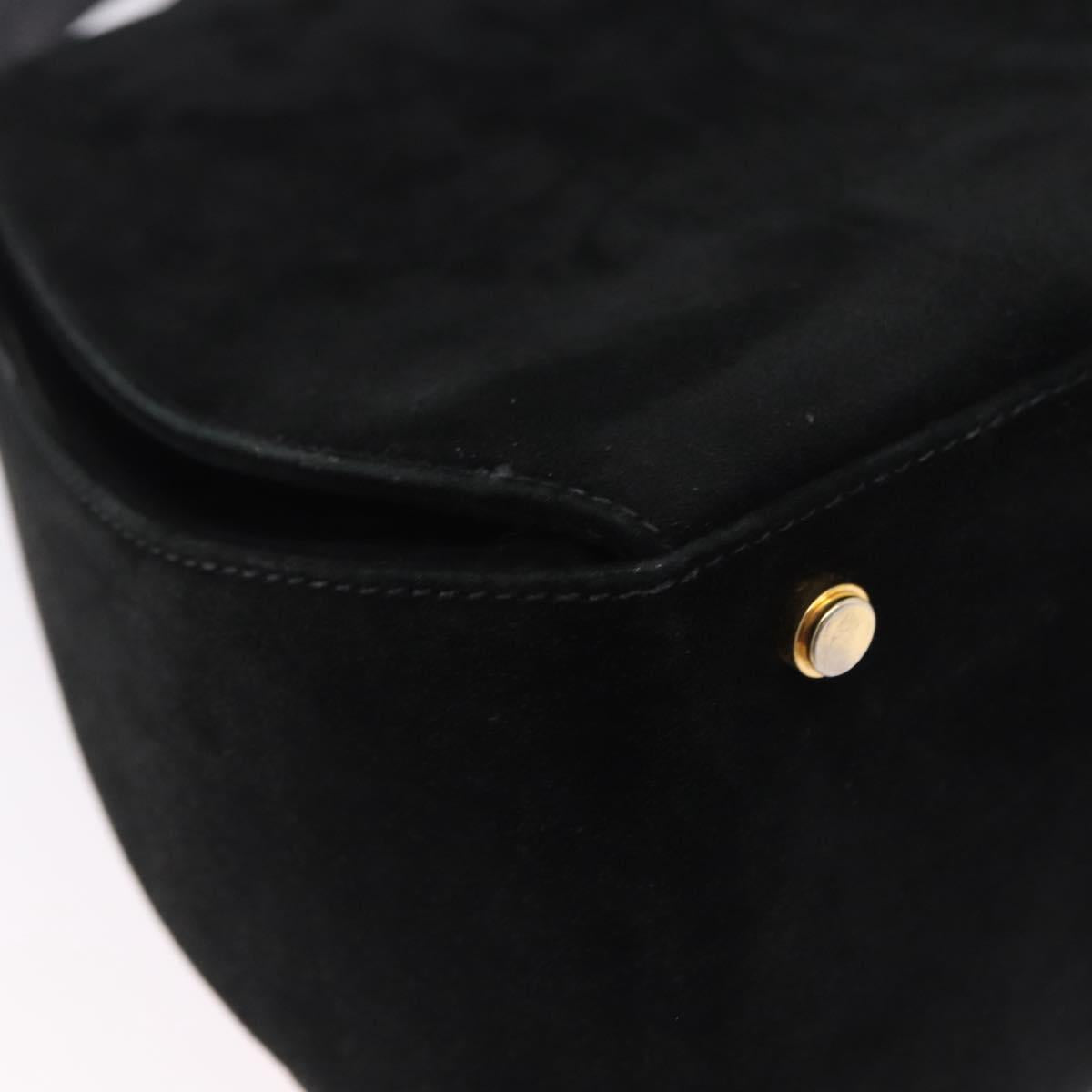 Salvatore Ferragamo Gancini Shoulder Bag Suede 2way Black Gold Auth 196987