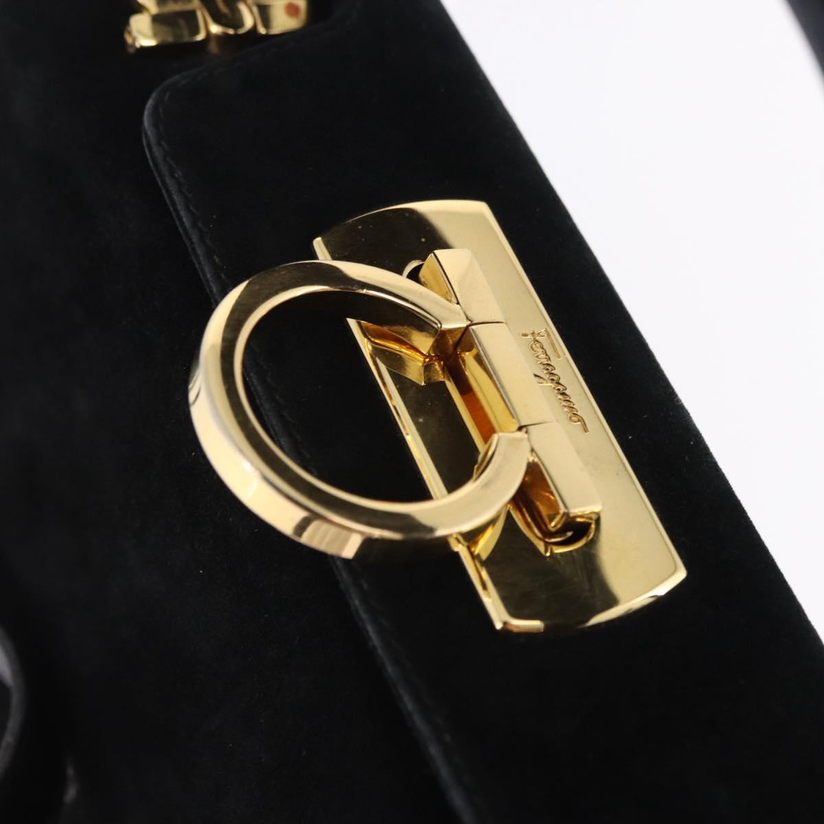 Salvatore Ferragamo Gancini Shoulder Bag Suede 2way Black Gold Auth 196987